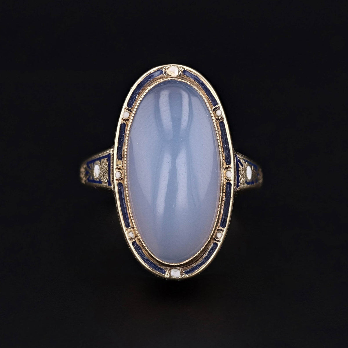 Antique Chalcedony and Enamel Ring of 14k Gold - Trademark Antiques