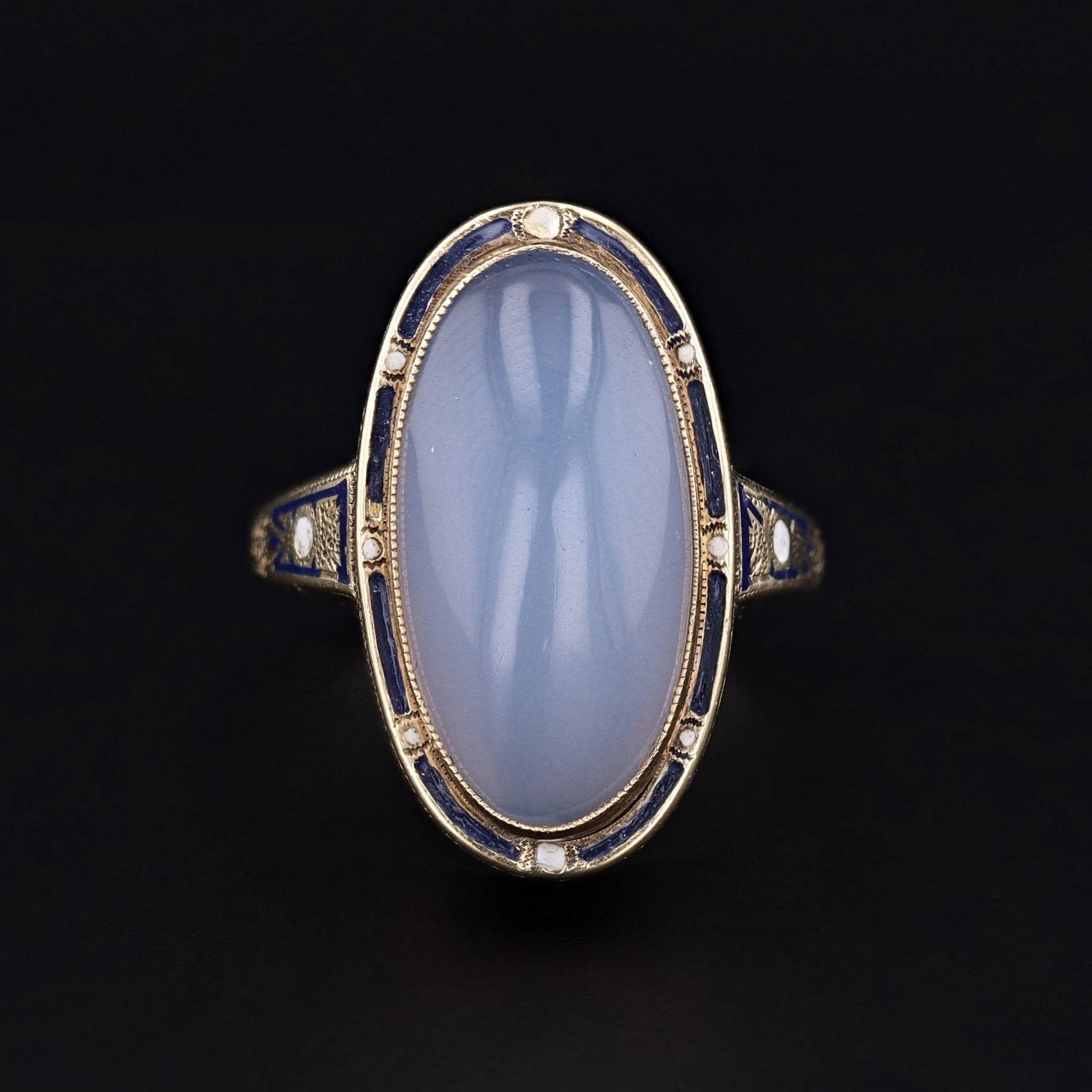 Antique Chalcedony and Enamel Ring of 14k Gold - Trademark Antiques