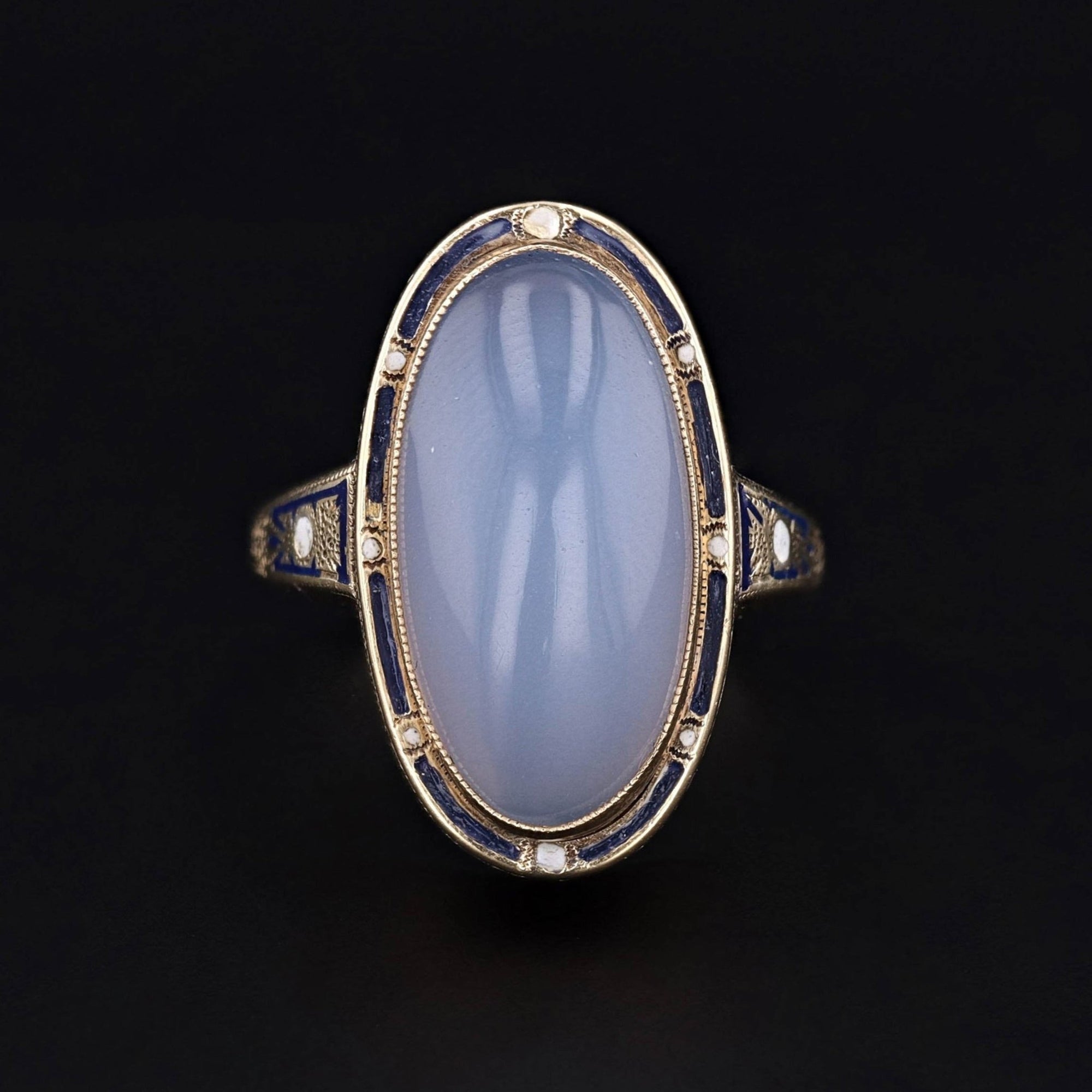 Antique Chalcedony and Enamel Ring of 14k Gold - Trademark Antiques
