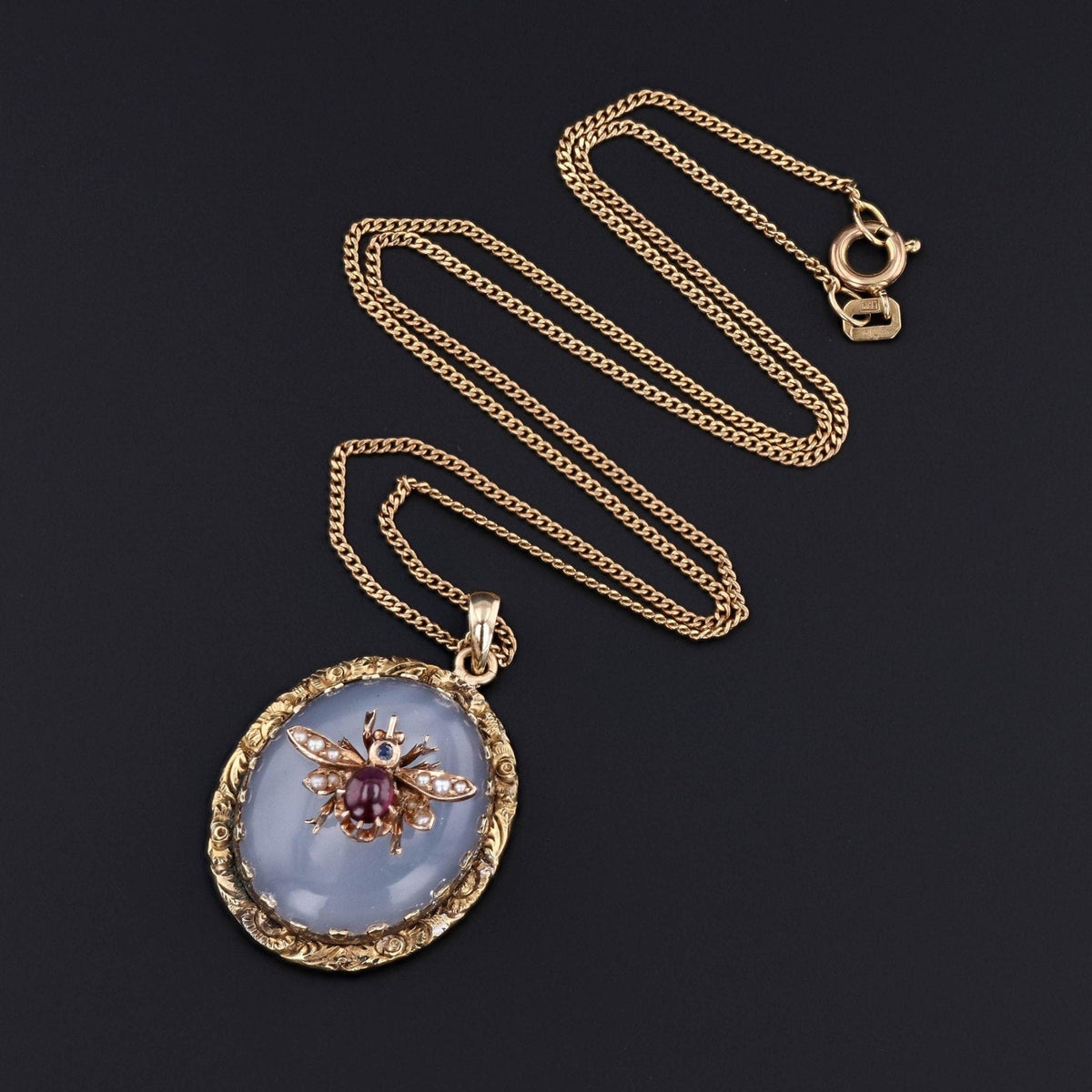 Antique Chalcedony Insect Conversion Pendant of 14k Gold - Trademark Antiques
