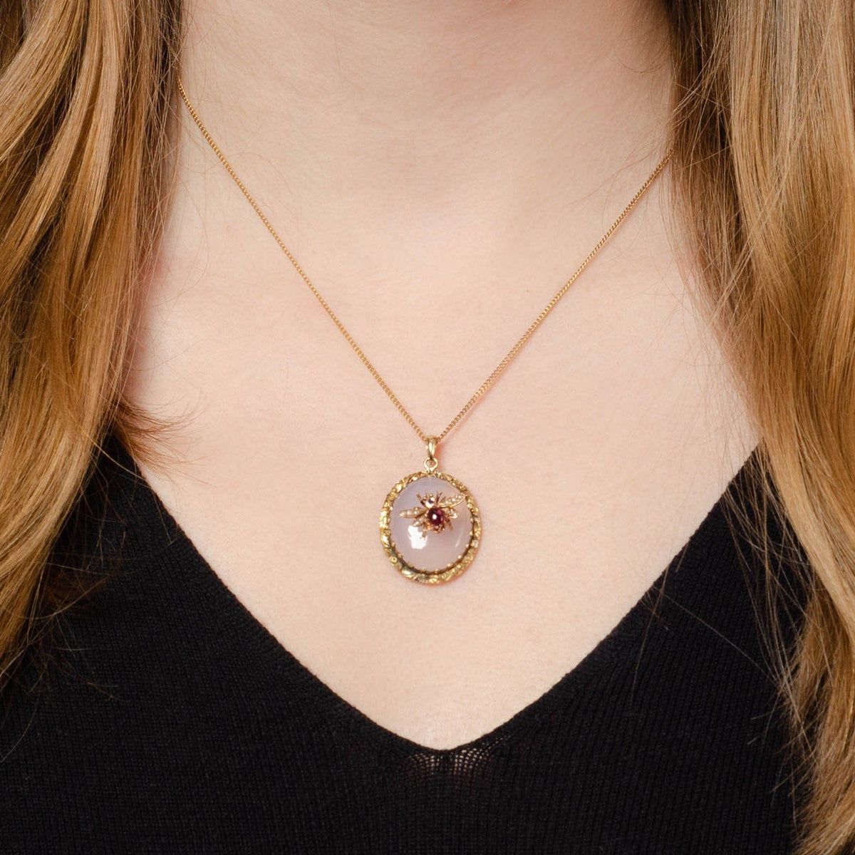 Antique Chalcedony Insect Conversion Pendant of 14k Gold - Trademark Antiques