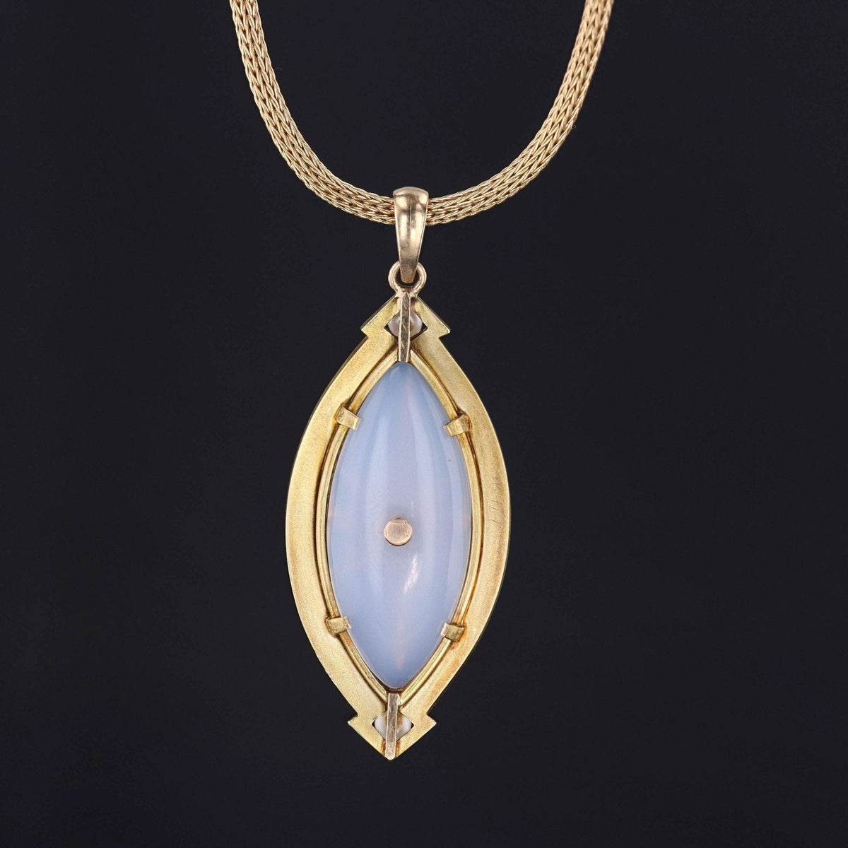 Antique Chalcedony &amp; Pearl Pendant | Edwardian Pendant - Trademark Antiques