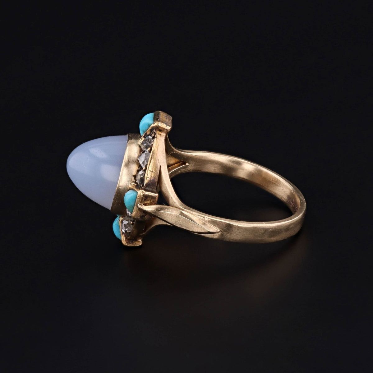 Antique Chalcedony Turquoise and Diamond Conversion Ring of 14k Gold - Trademark Antiques