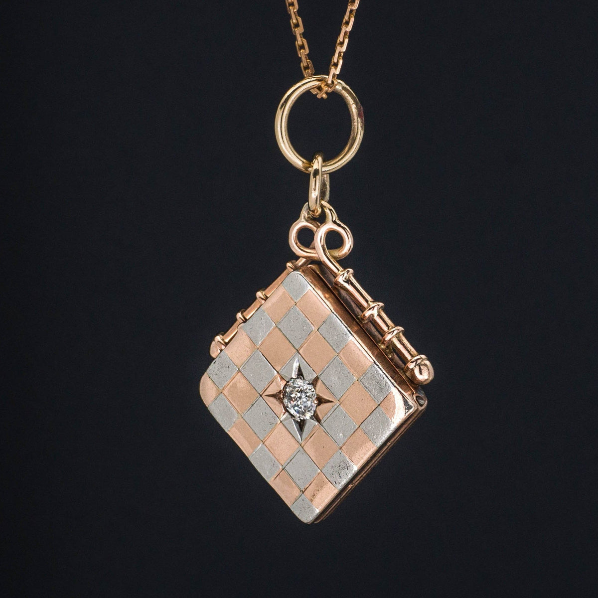 Antique Checkerboard Locket | Mixed Metal Locket - Trademark Antiques