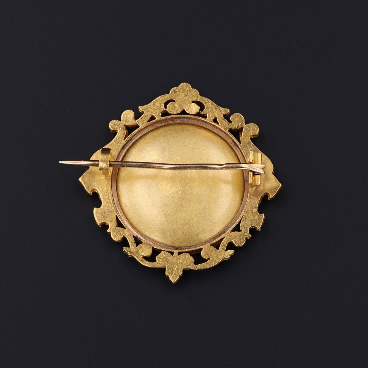 Antique Cherub Brooch | 18k Gold French Enamel Brooch with Lion Heads - Trademark Antiques