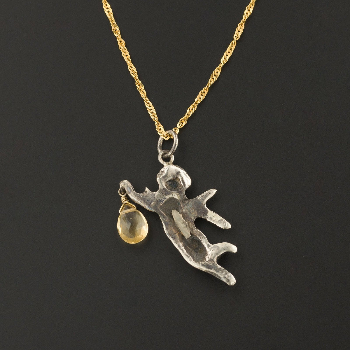 Antique Cherub Pendant | Silver Cherub Pendant with Citrine Briolette on Optional 14k Chain - Trademark Antiques