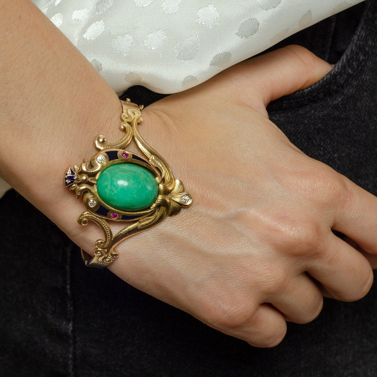 Antique Chrysoprase Bracelet | Egyptian Revival Bracelet - Trademark Antiques