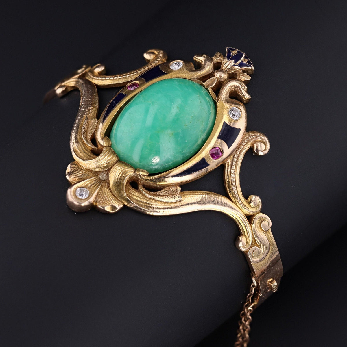 Antique Chrysoprase Bracelet | Egyptian Revival Bracelet - Trademark Antiques