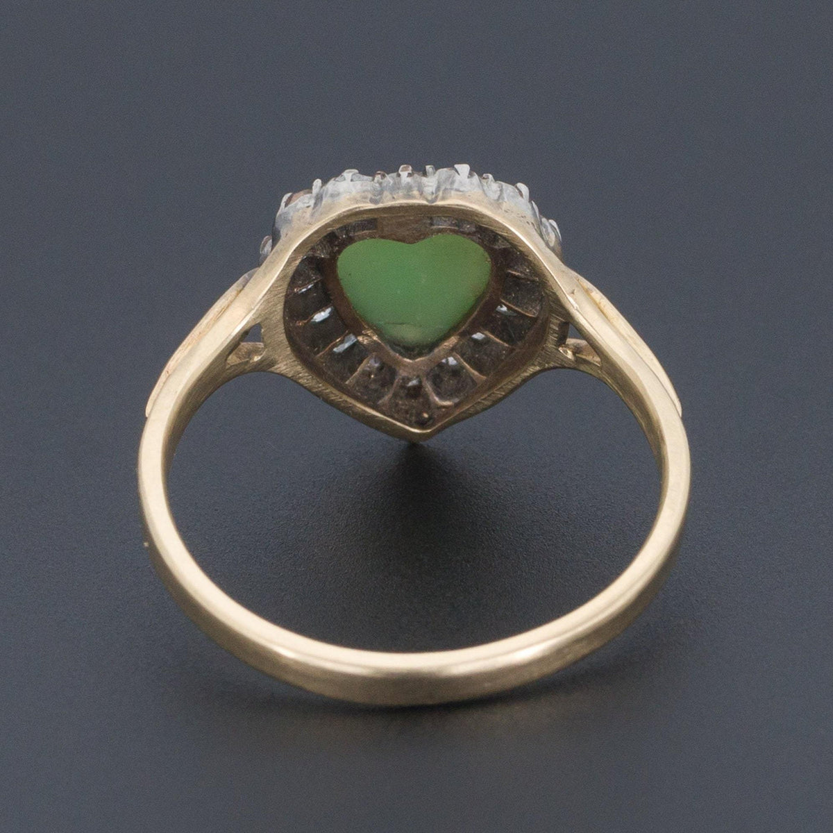 Antique Chrysoprase &amp; Diamond Heart Ring | Chrysoprase Ring - Trademark Antiques