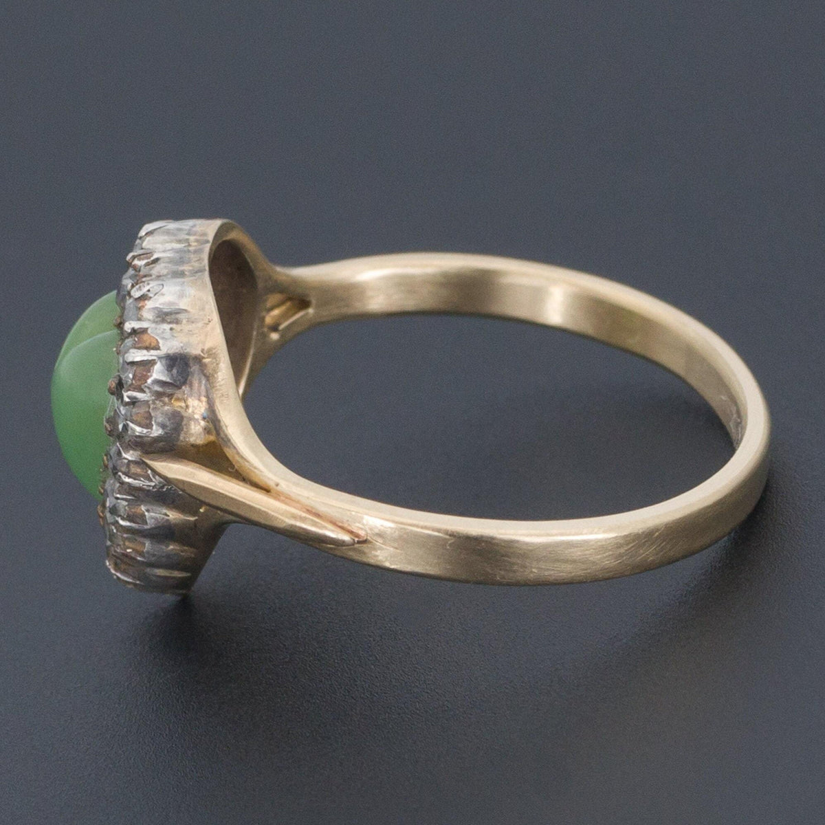 Antique Chrysoprase &amp; Diamond Heart Ring | Chrysoprase Ring - Trademark Antiques