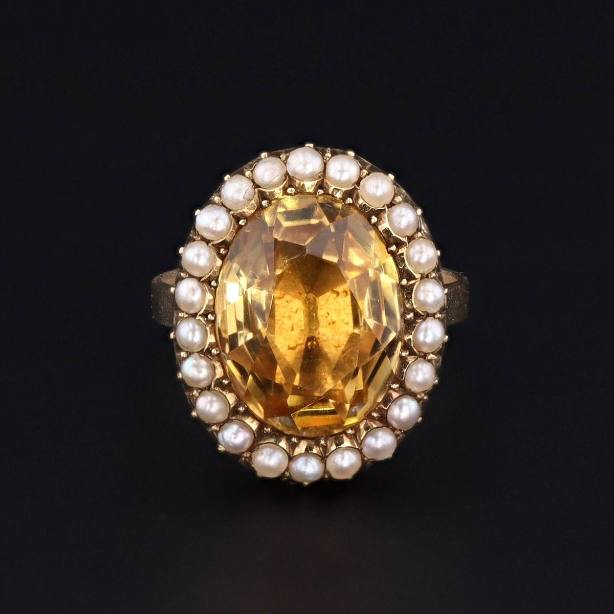 Antique Citrine and Pearl Conversion Ring of 14K Gold - Trademark Antiques