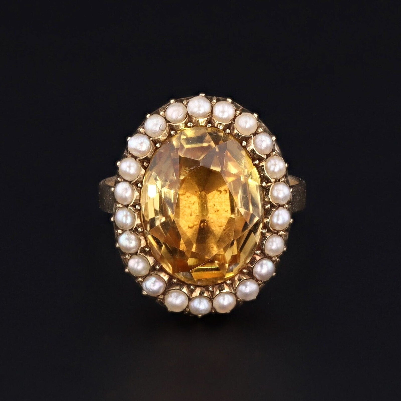 Antique Citrine and Pearl Conversion Ring of 14K Gold - Trademark Antiques
