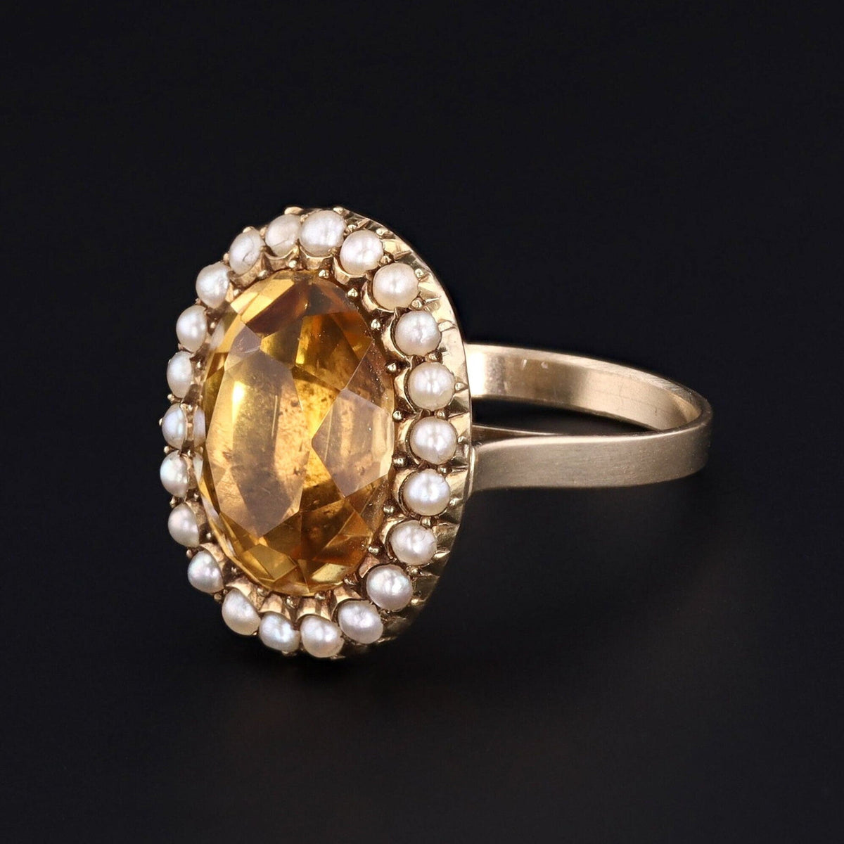 Antique Citrine and Pearl Conversion Ring of 14K Gold - Trademark Antiques