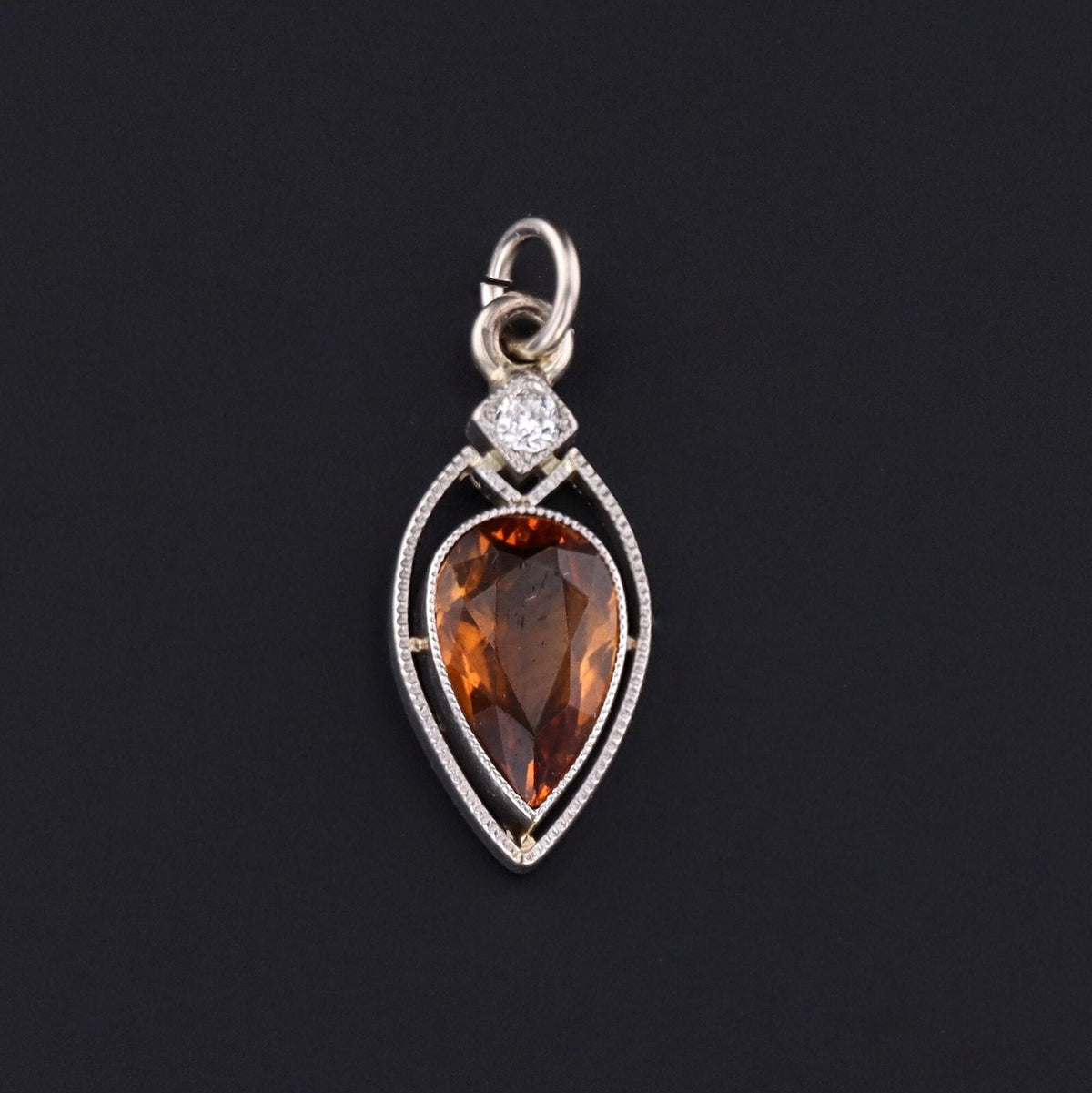 Antique Citrine &amp; Diamond Charm | Platinum Charm - Trademark Antiques