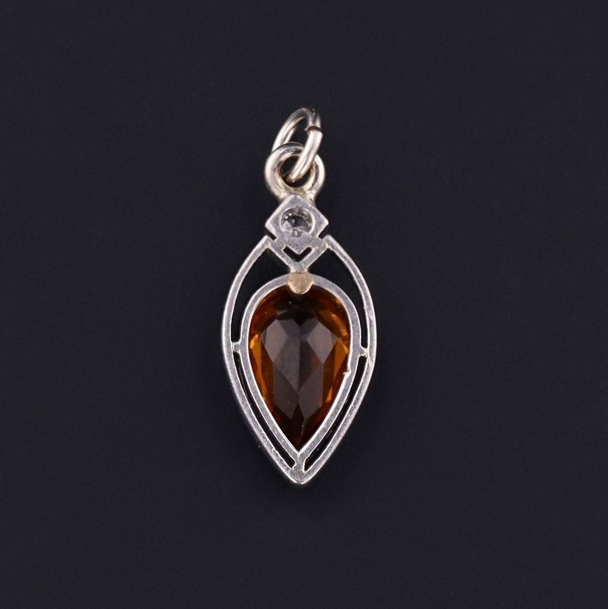 Antique Citrine &amp; Diamond Charm | Platinum Charm - Trademark Antiques