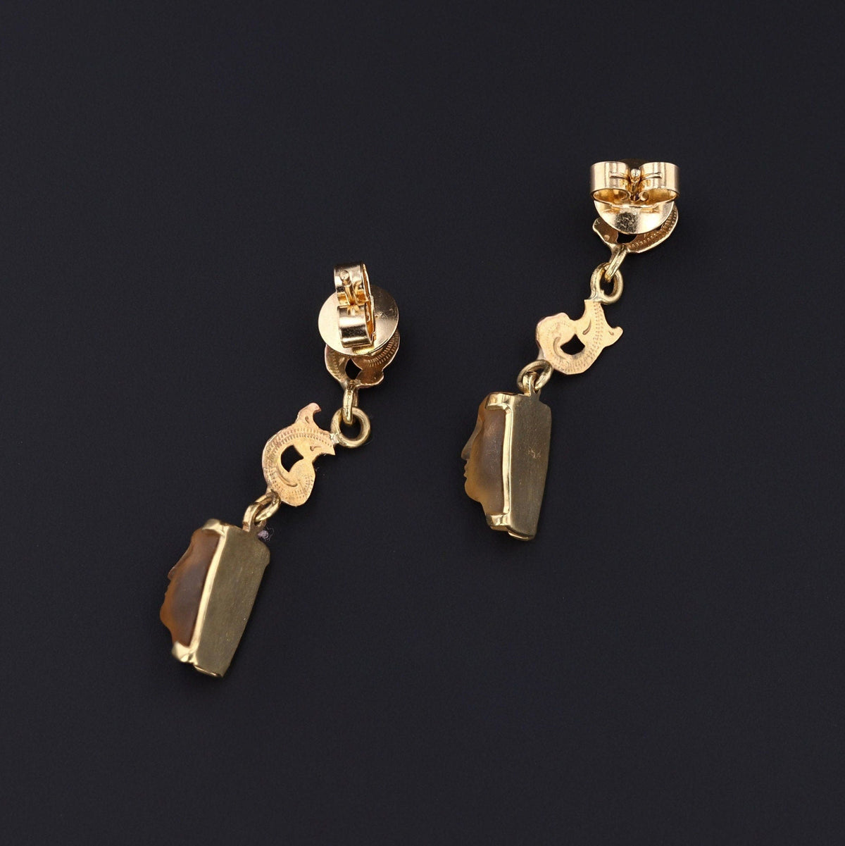 Antique Citrine Face Earrings of 14k Gold - Trademark Antiques