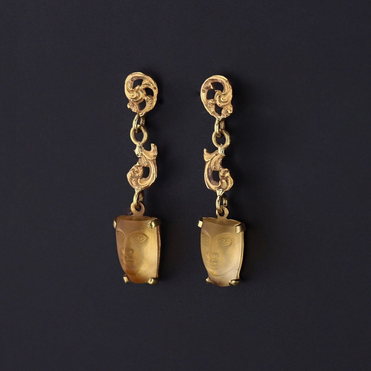Antique Citrine Face Earrings of 14k Gold - Trademark Antiques