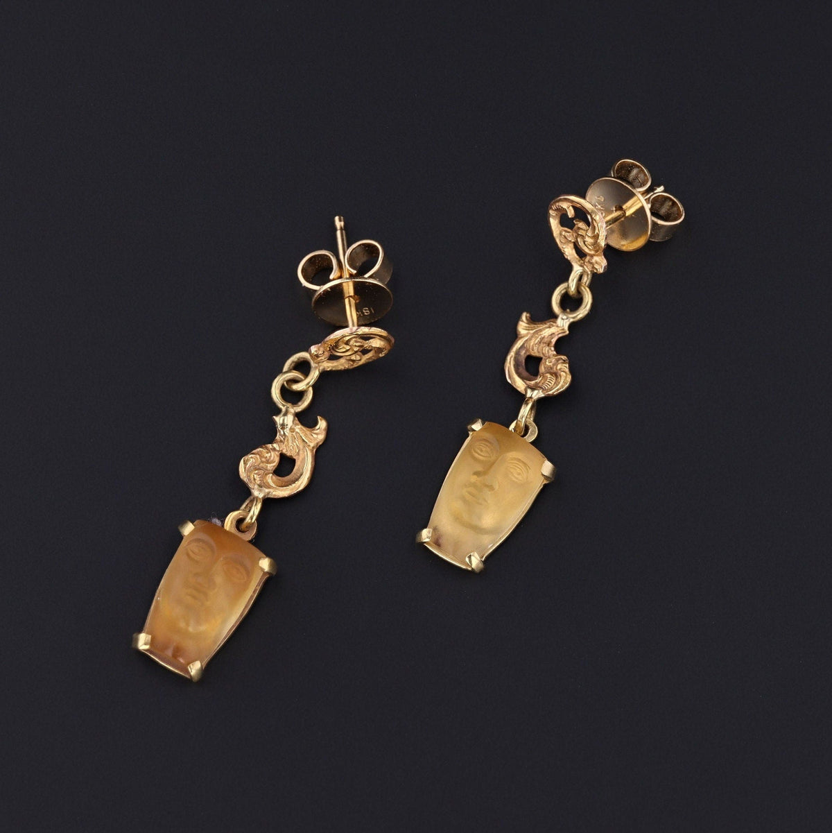 Antique Citrine Face Earrings of 14k Gold - Trademark Antiques