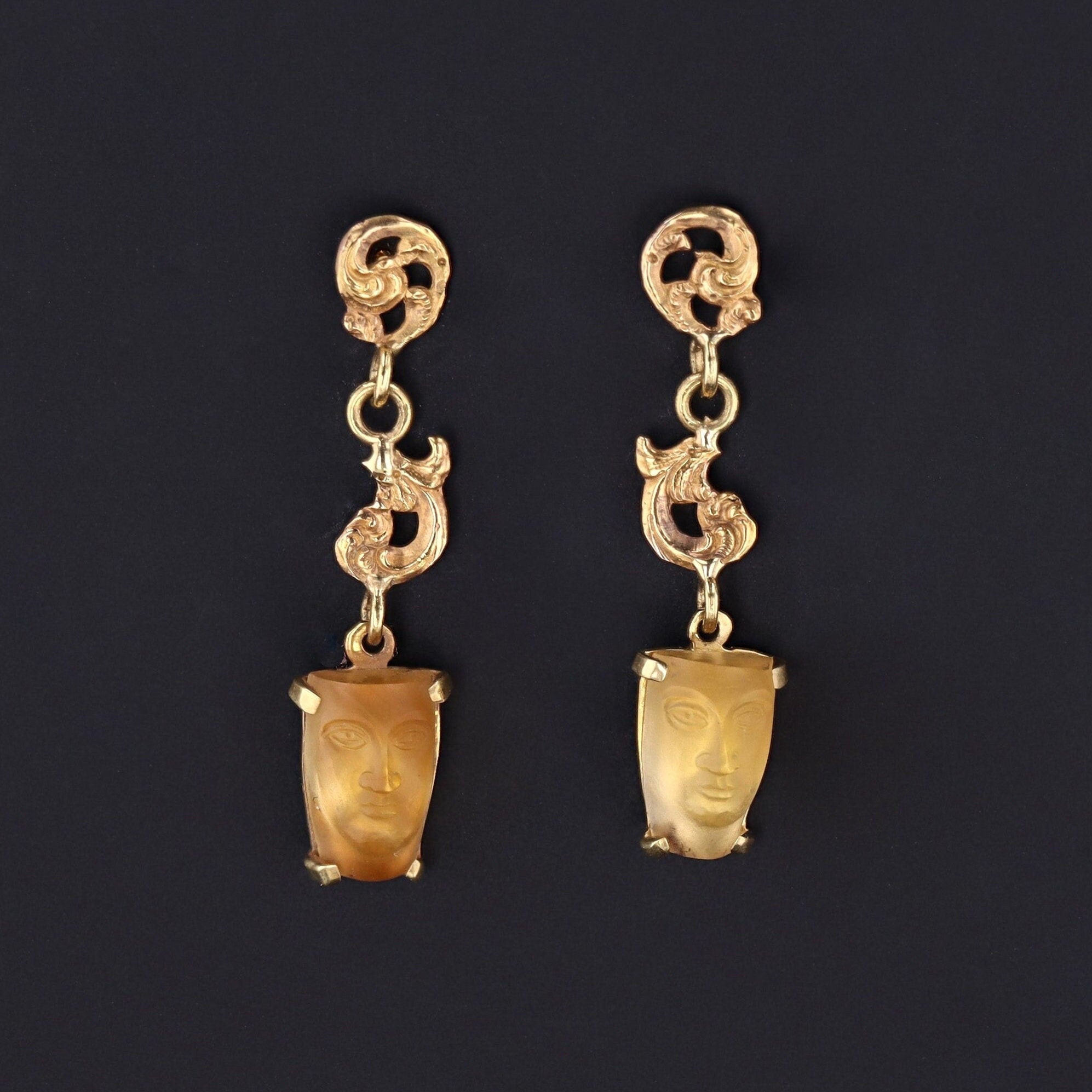 Antique Citrine Face Earrings of 14k Gold - Trademark Antiques