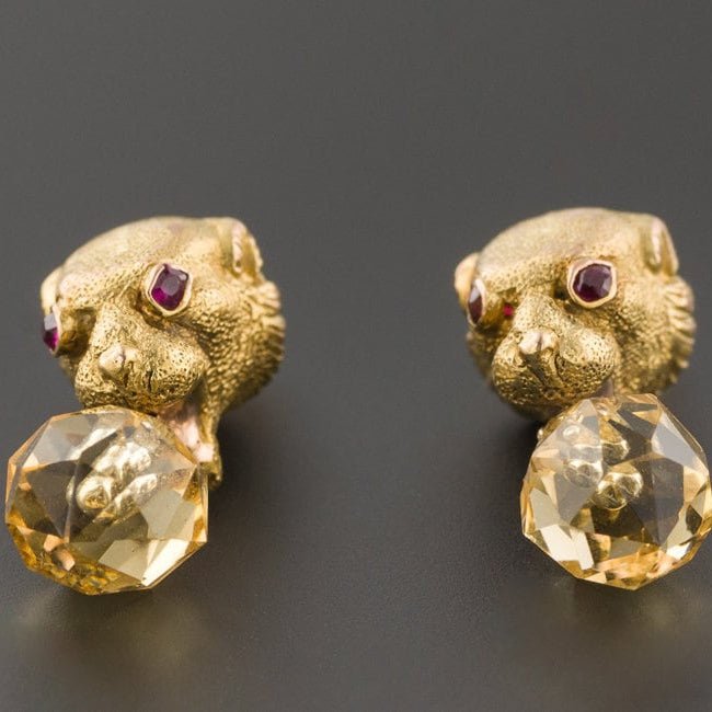 Antique Citrine Jaguar Conversion Earrings of 14k Gold - Trademark Antiques