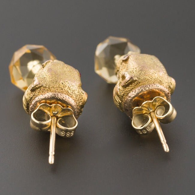 Antique Citrine Jaguar Conversion Earrings of 14k Gold - Trademark Antiques