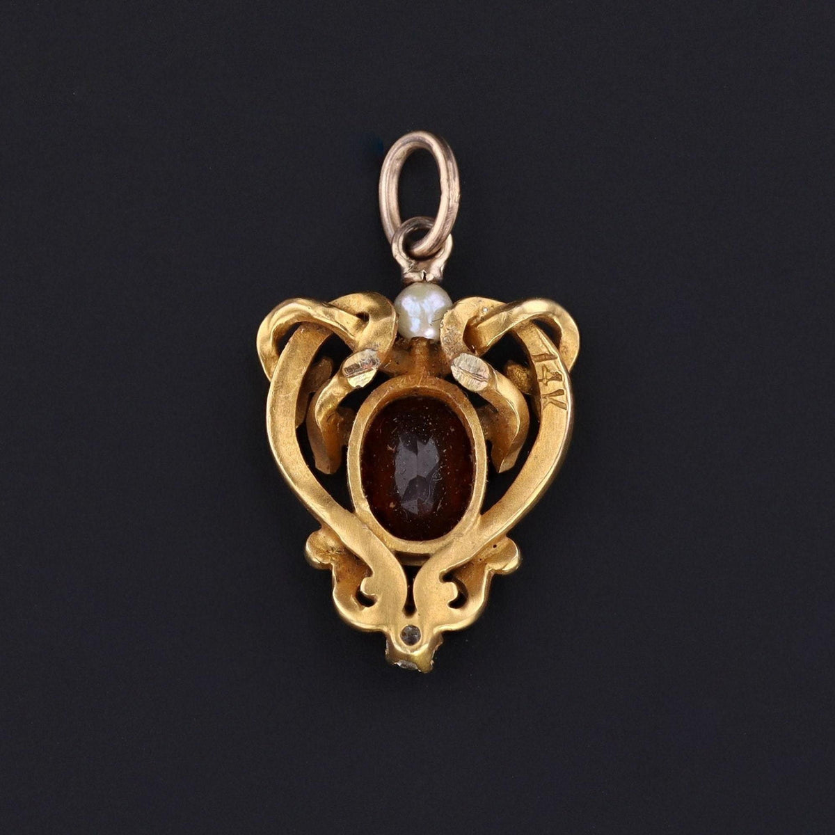 Antique Citrine Pearl &amp; Diamond Charm | 14k Gold Charm - Trademark Antiques