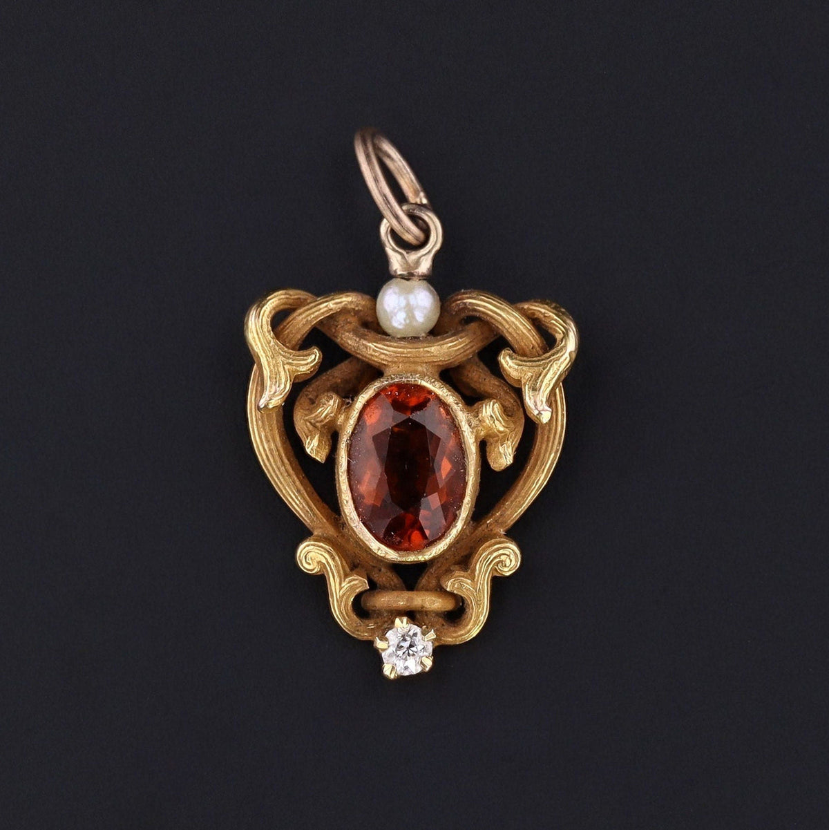 Antique Citrine Pearl &amp; Diamond Charm | 14k Gold Charm - Trademark Antiques