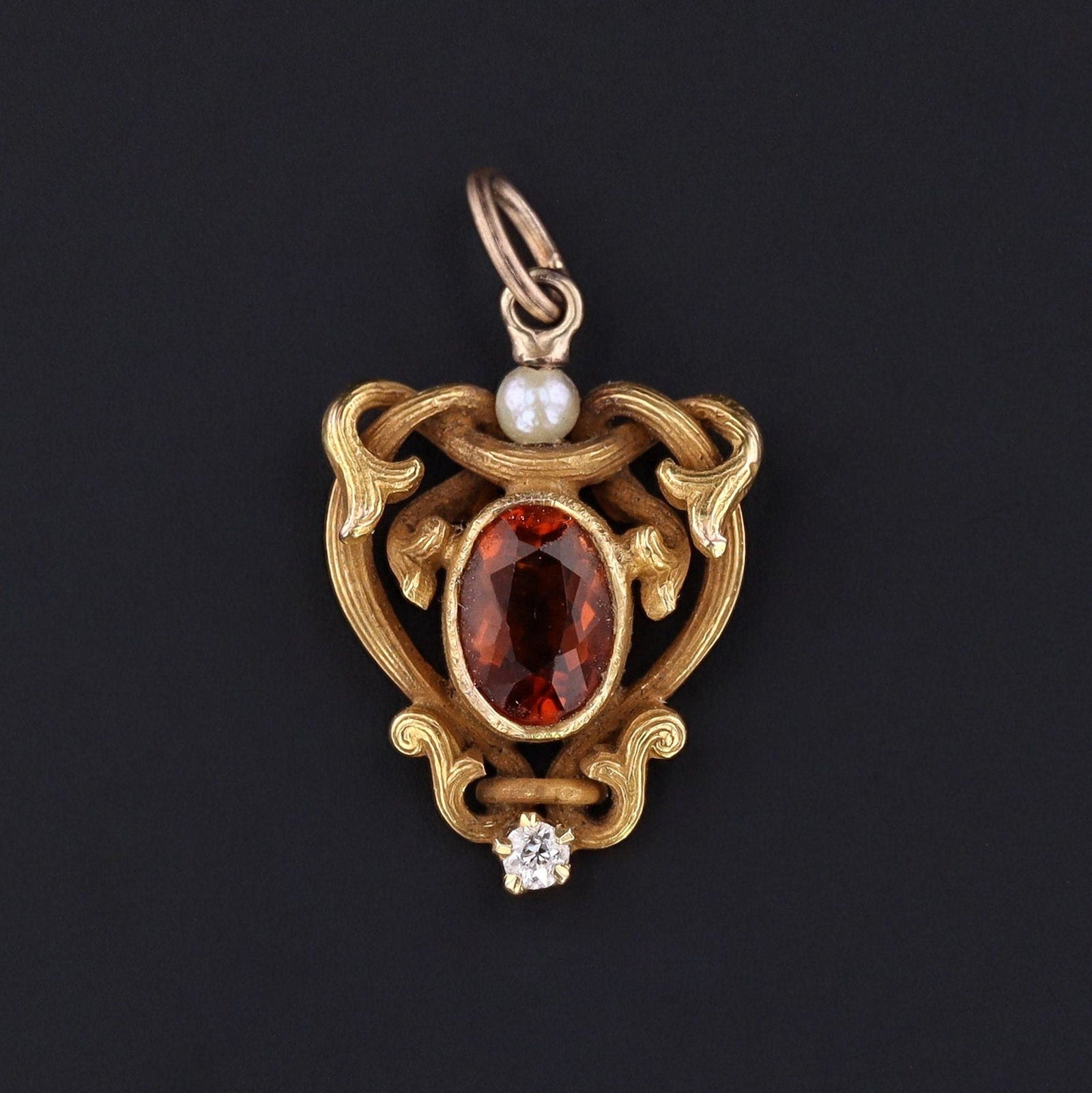 Antique Citrine Pearl & Diamond Charm | 14k Gold Charm - Trademark Antiques