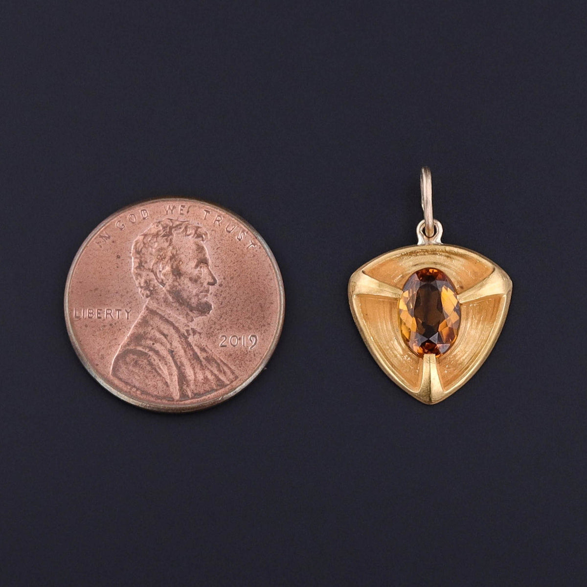 Antique Citrine Shield Charm of 14k Gold - Trademark Antiques