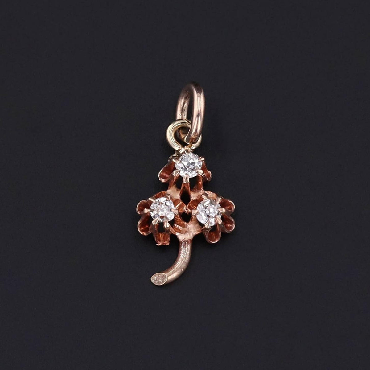 Antique Clover Flower with Diamond Conversion Charm of 10k Gold - Trademark Antiques