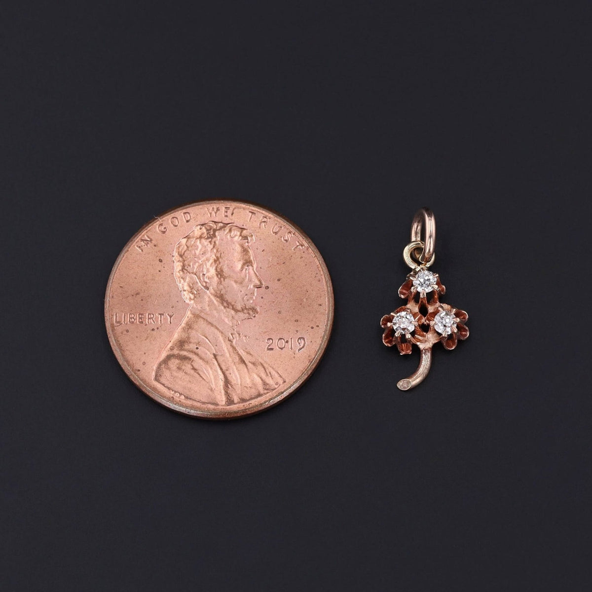 Antique Clover Flower with Diamond Conversion Charm of 10k Gold - Trademark Antiques