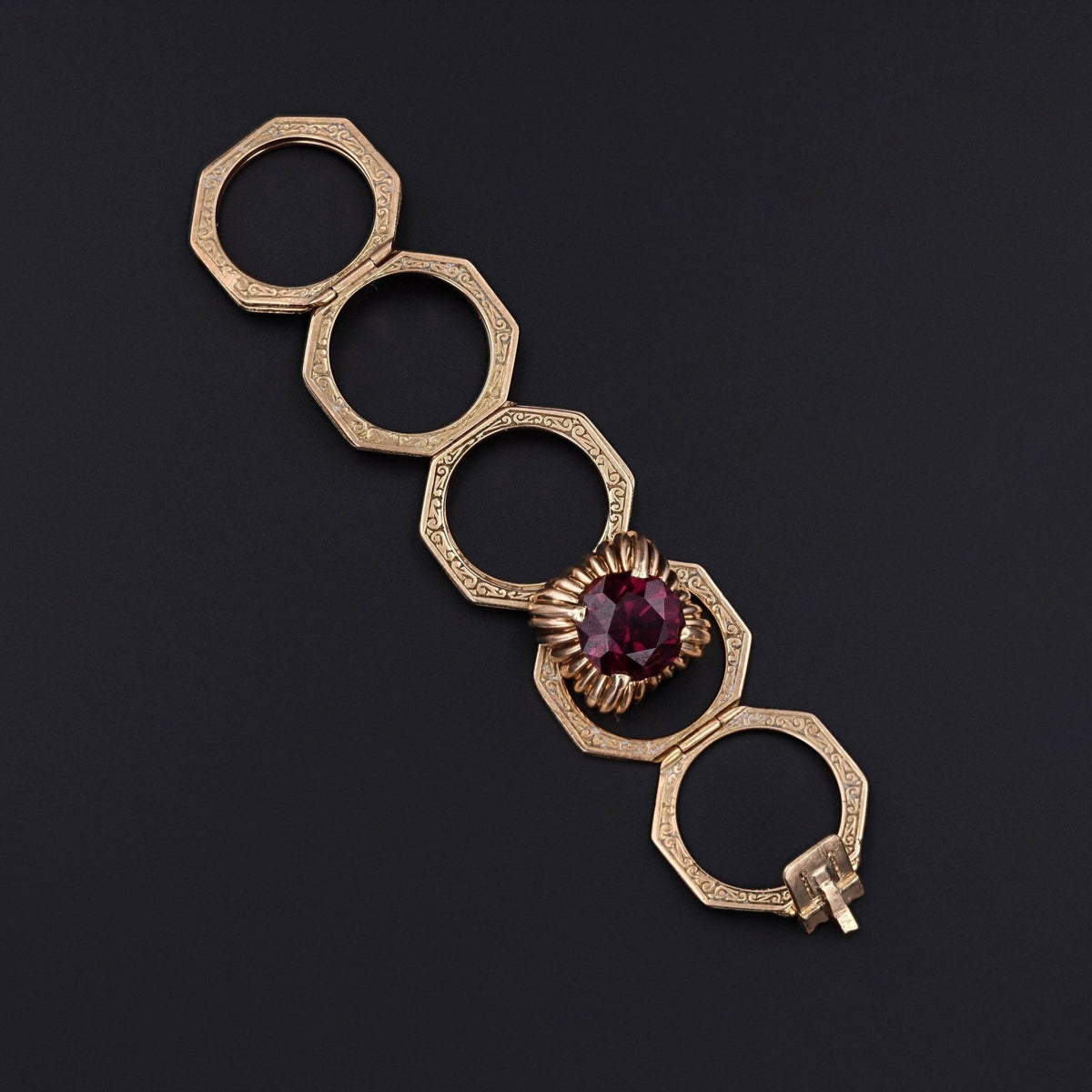 Antique Convertible Garnet Bracelet Ring of 14k Gold - Trademark Antiques