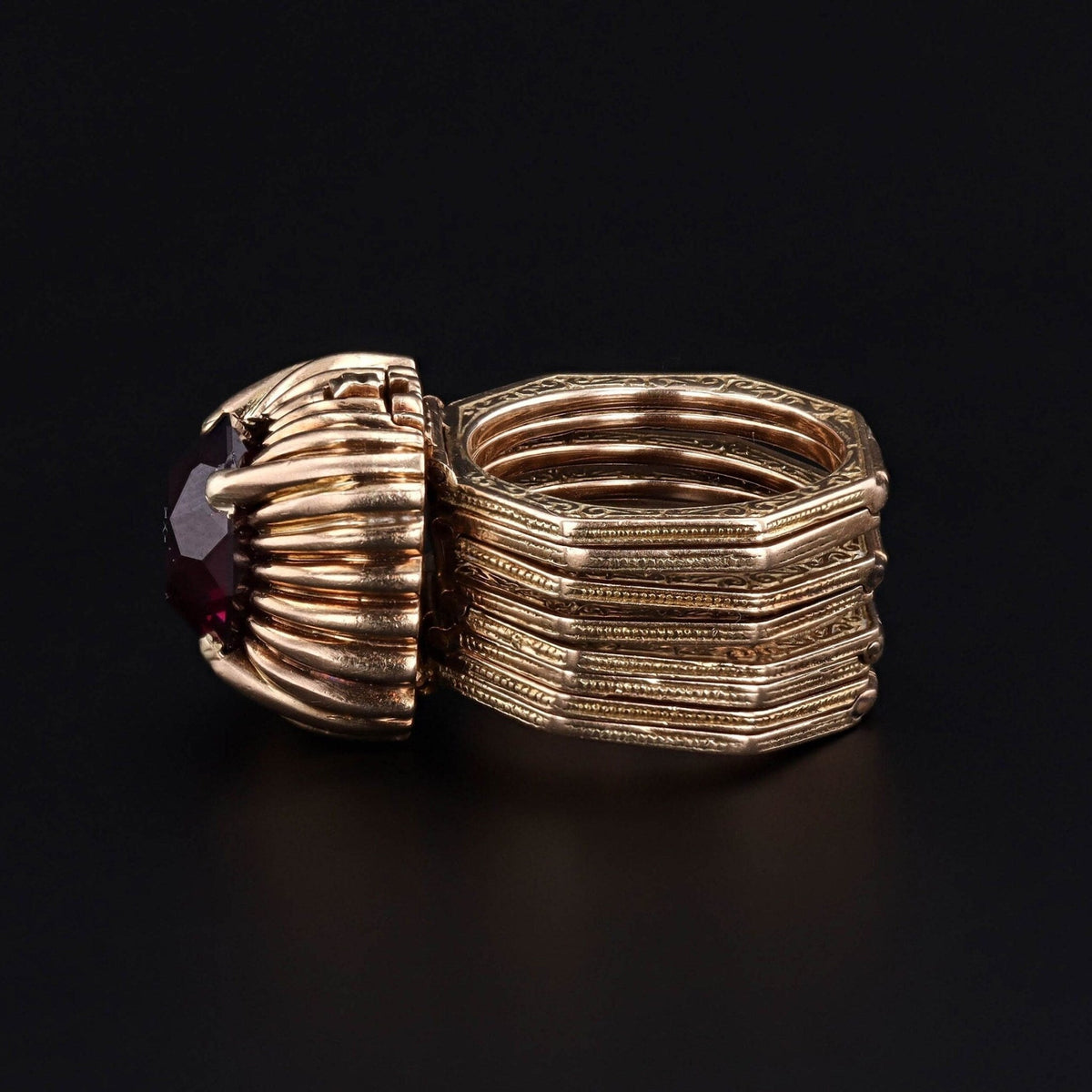 Antique Convertible Garnet Bracelet Ring of 14k Gold - Trademark Antiques