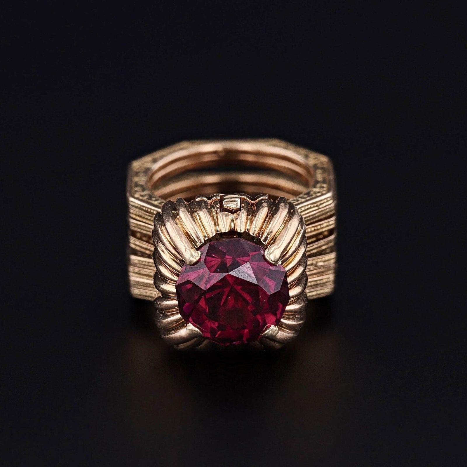 Antique Convertible Garnet Bracelet Ring of 14k Gold - Trademark Antiques