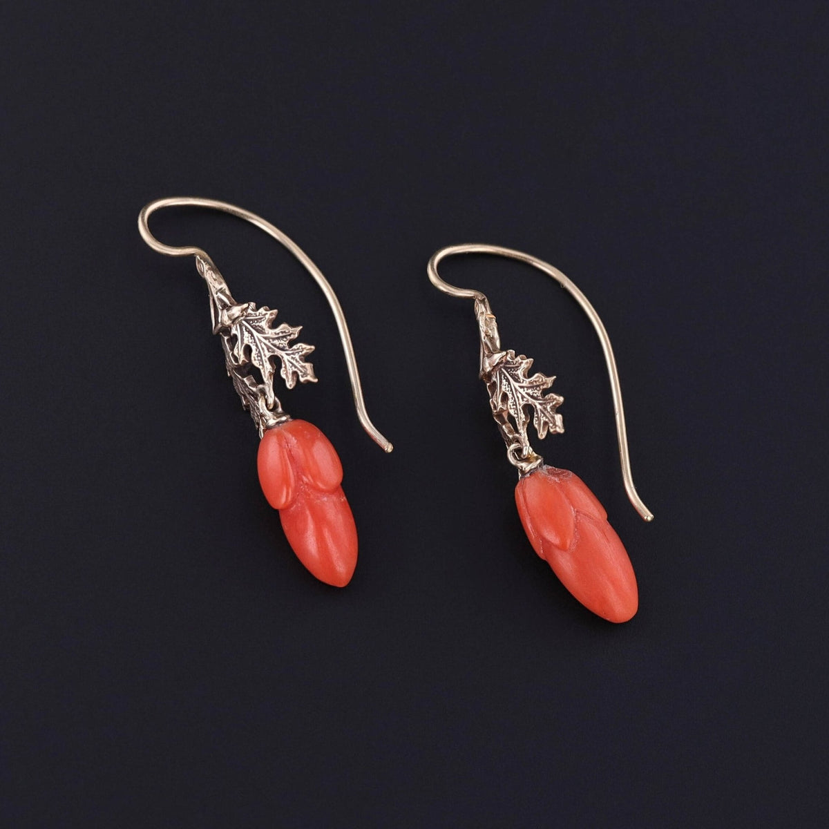Antique Coral Acorn Conversion Earrings of 14k Gold - Trademark Antiques