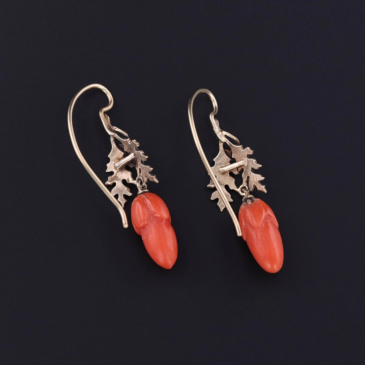Antique Coral Acorn Conversion Earrings of 14k Gold - Trademark Antiques