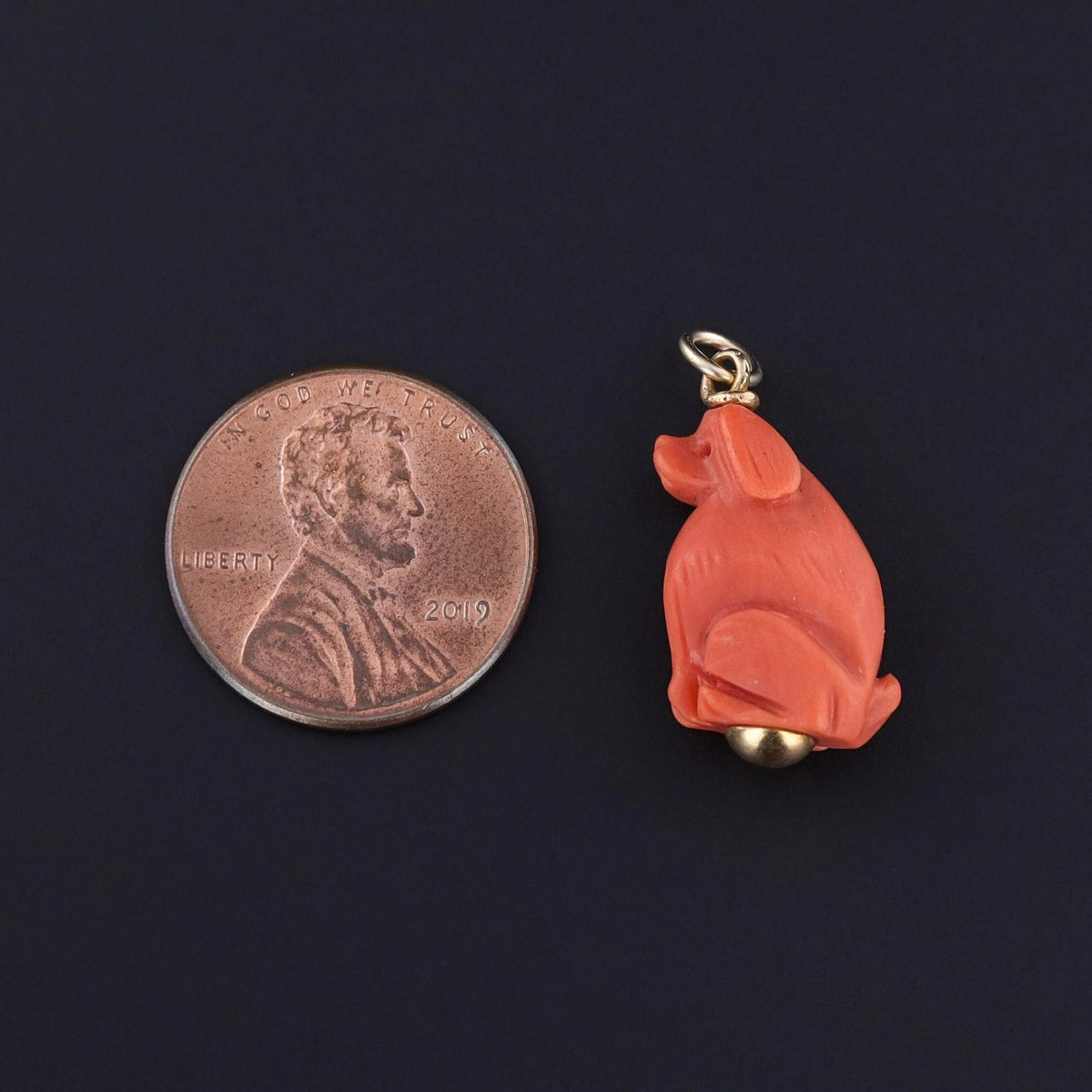 Antique Coral Dog Charm of 18k Gold - Trademark Antiques