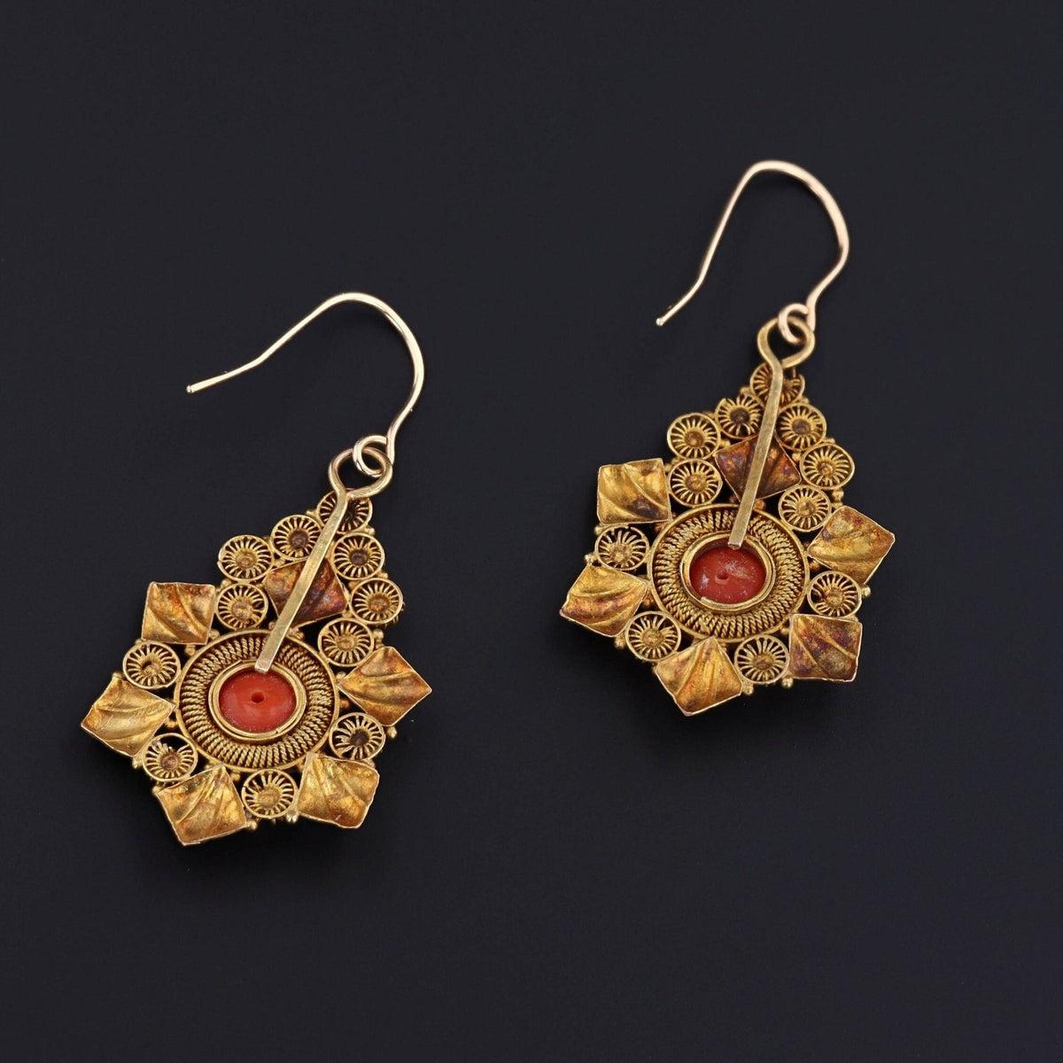 Antique Coral Earrings | 18k Gold Earrings - Trademark Antiques