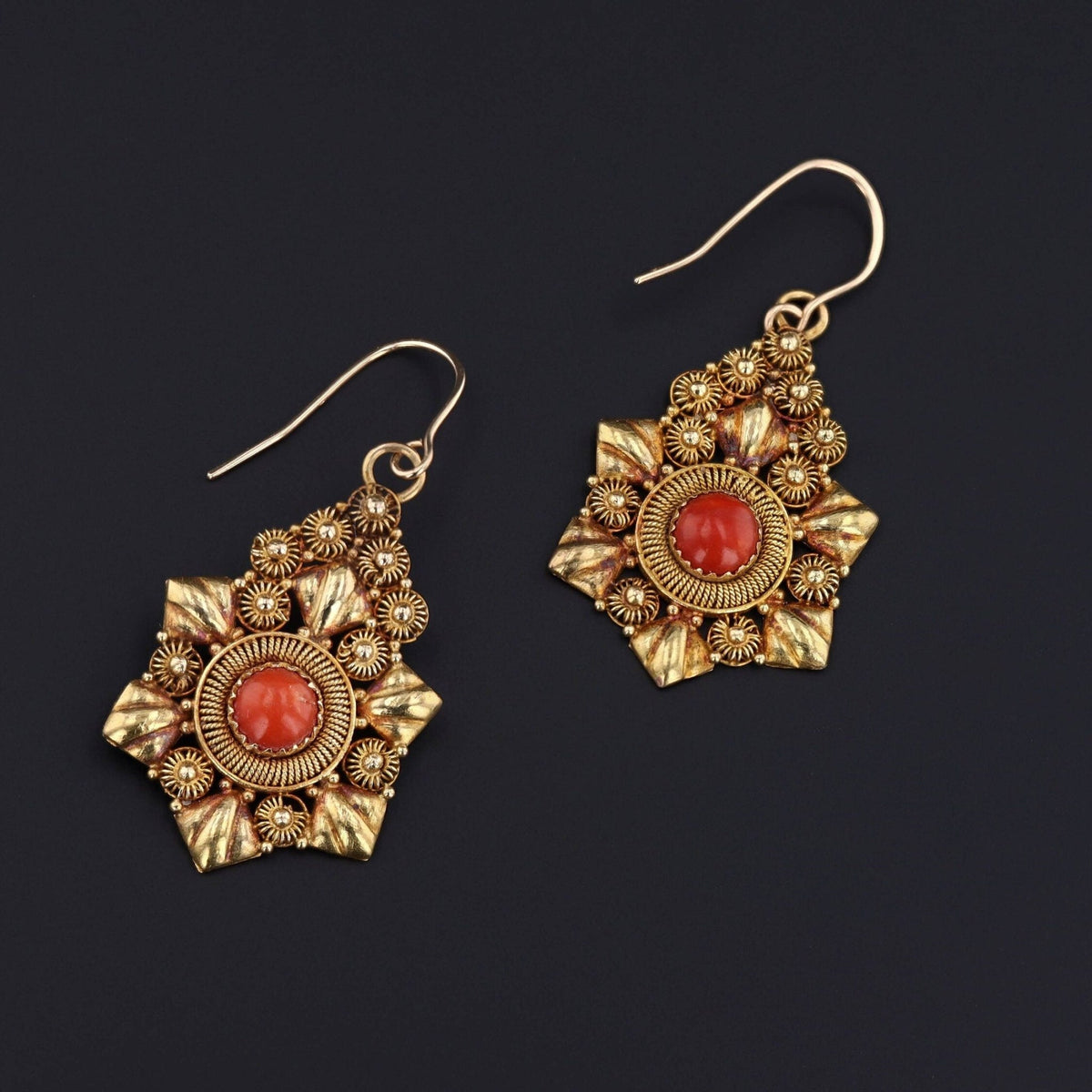 Antique Coral Earrings | 18k Gold Earrings - Trademark Antiques