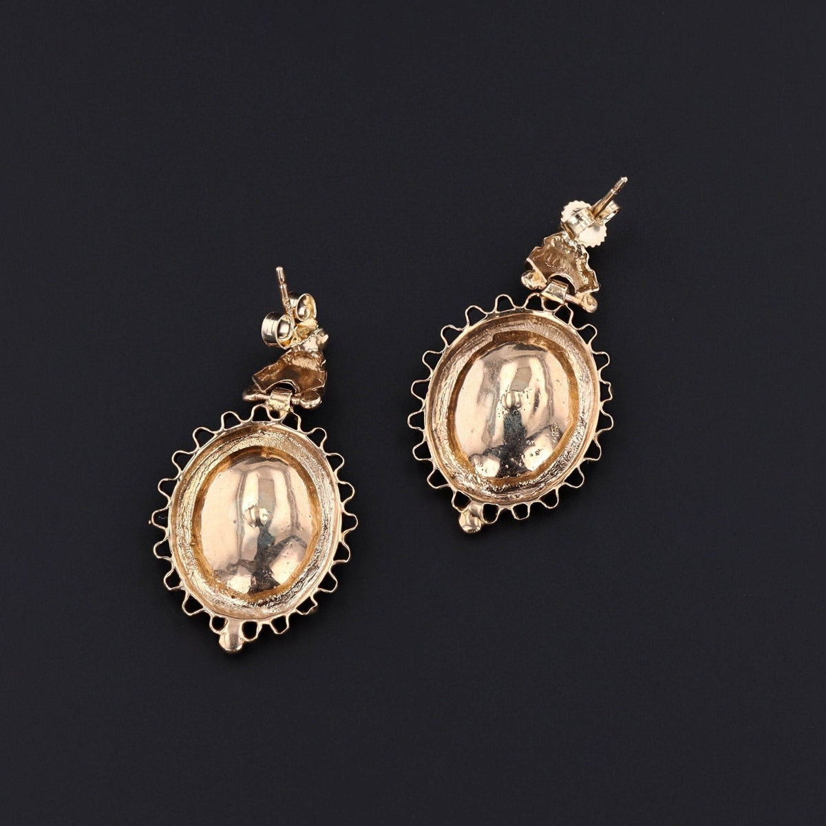 Antique Coral Fly Earrings of 14k Gold - Trademark Antiques