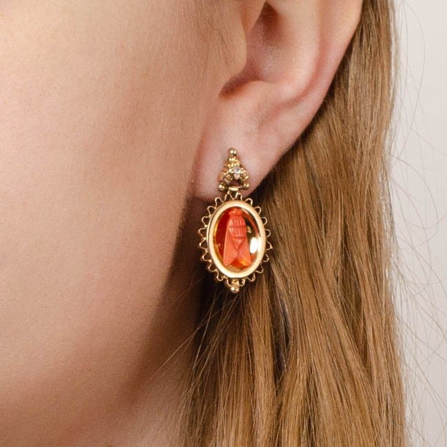 Antique Coral Fly Earrings of 14k Gold - Trademark Antiques
