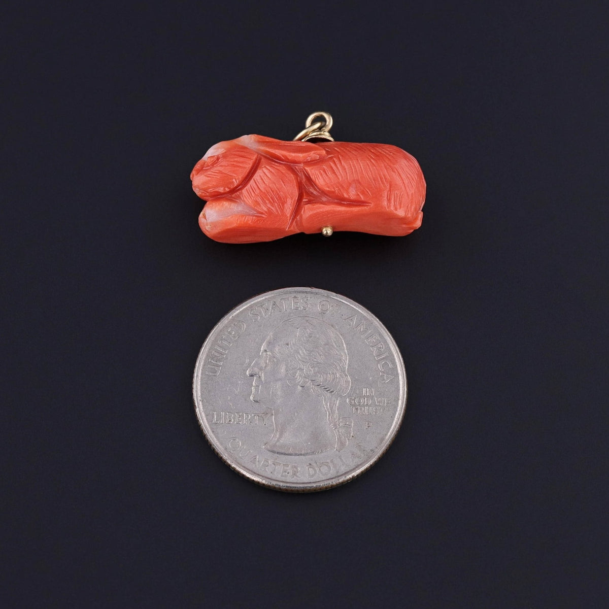Antique Coral Rabbit Pendant of 14k Gold - Trademark Antiques