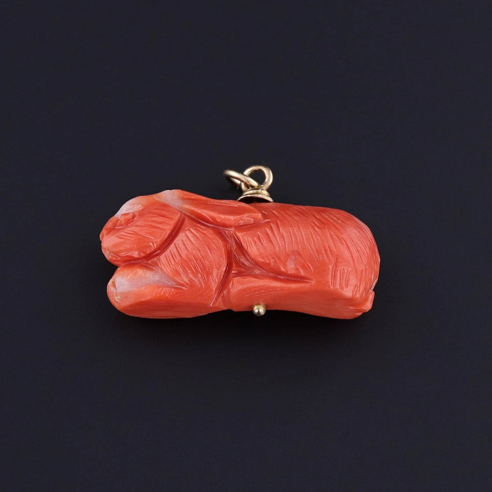 Antique Coral Rabbit Pendant of 14k Gold - Trademark Antiques