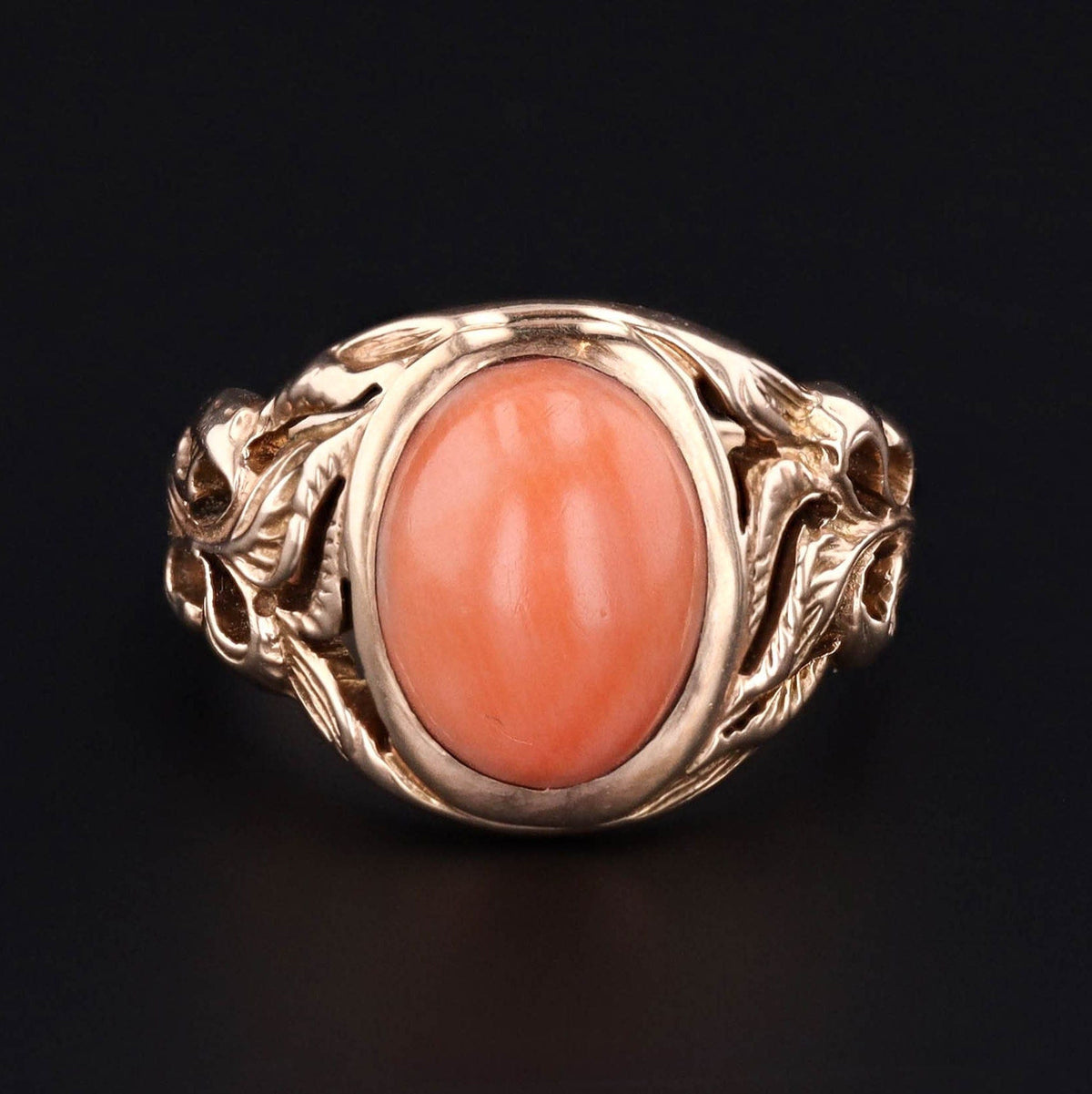 Antique Coral Ring | 10k Gold Floral Ring - Trademark Antiques