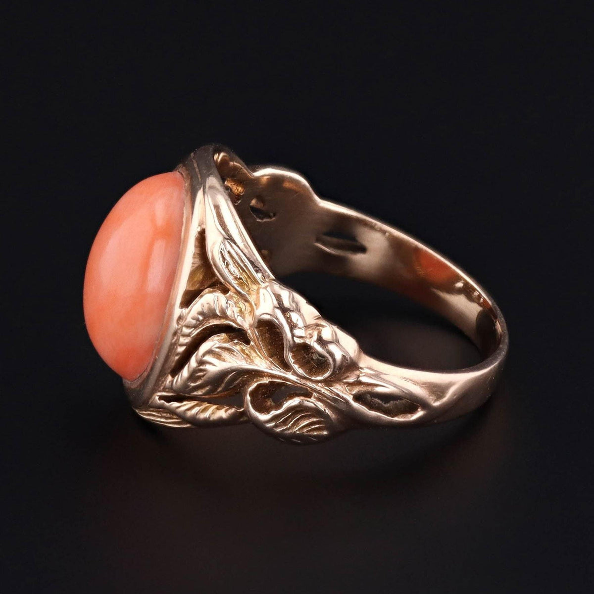 Antique Coral Ring | 10k Gold Floral Ring - Trademark Antiques