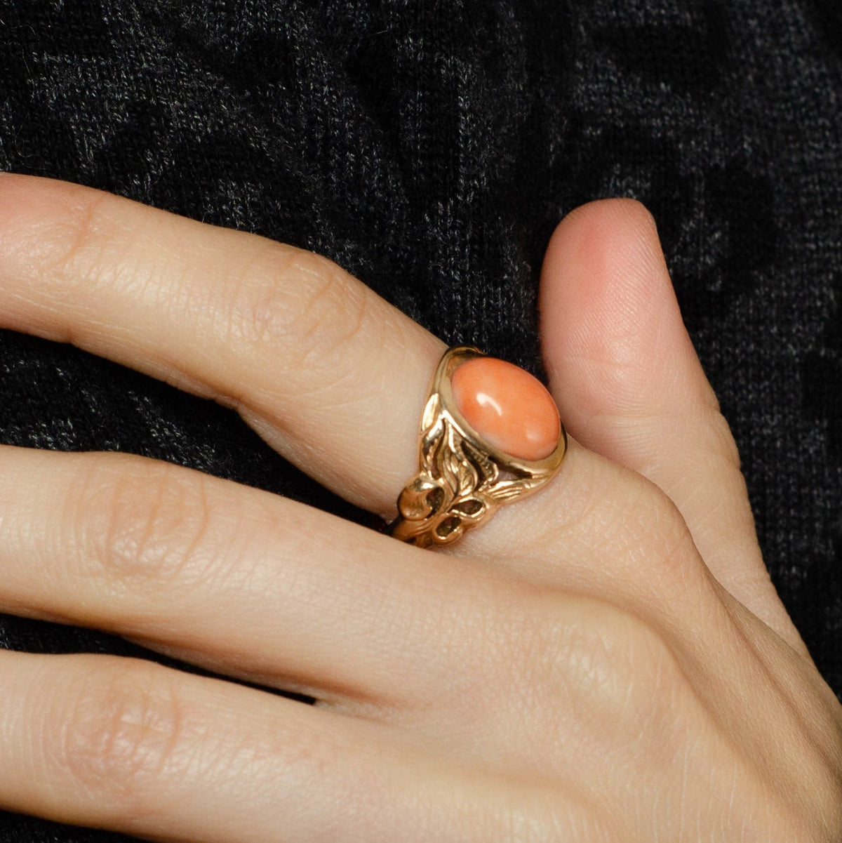 Antique Coral Ring | 10k Gold Floral Ring - Trademark Antiques