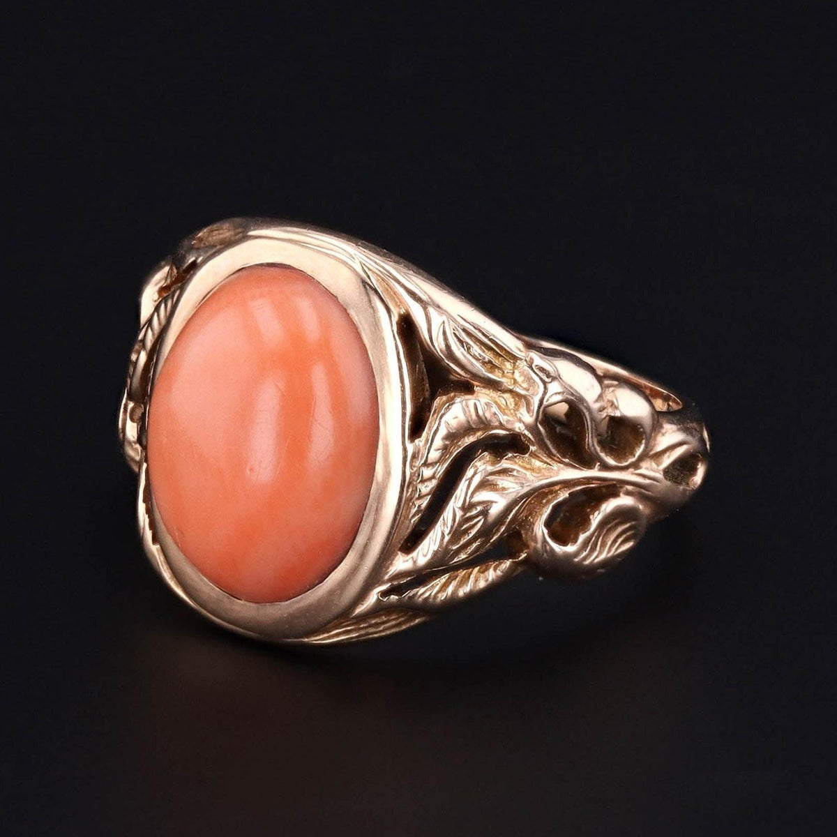 Antique Coral Ring | 10k Gold Floral Ring - Trademark Antiques