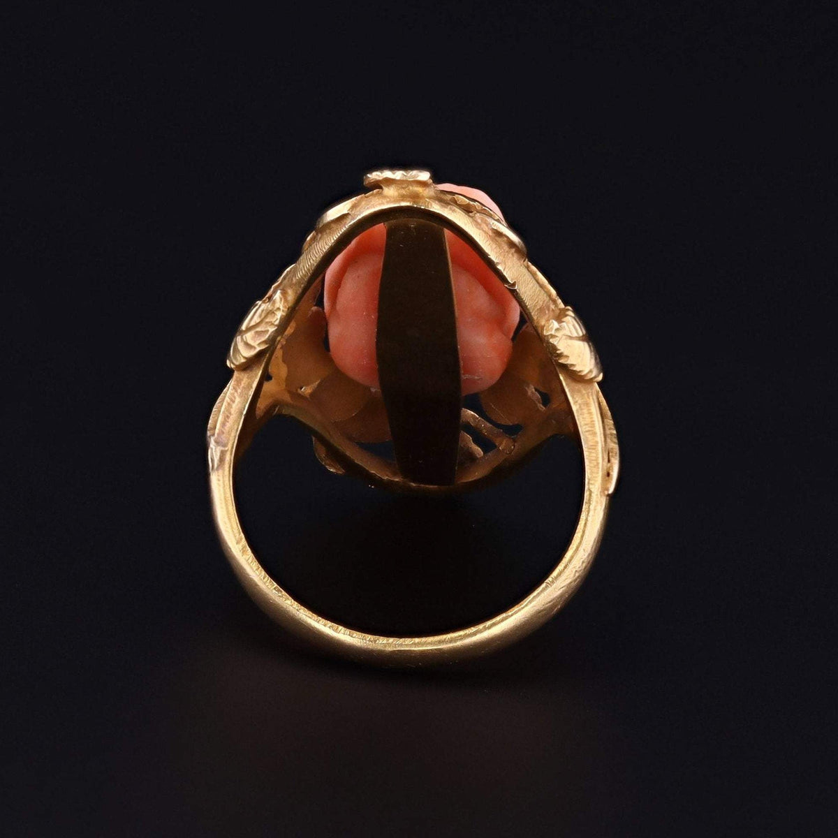 Antique Coral Rose Ring | 14k Gold Ring - Trademark Antiques