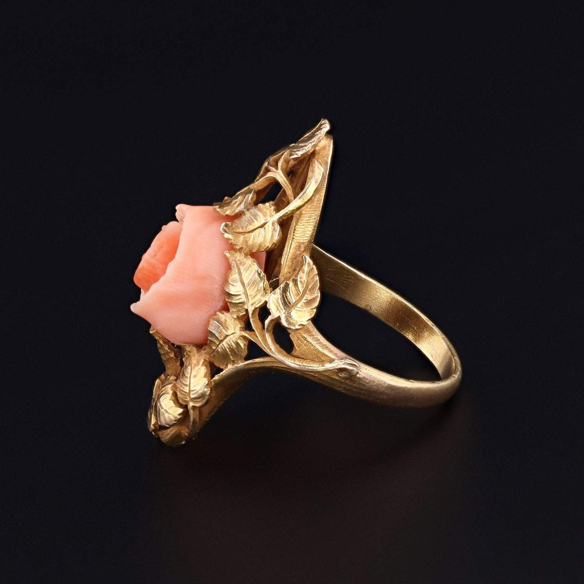 Antique Coral Rose Ring | 14k Gold Ring - Trademark Antiques