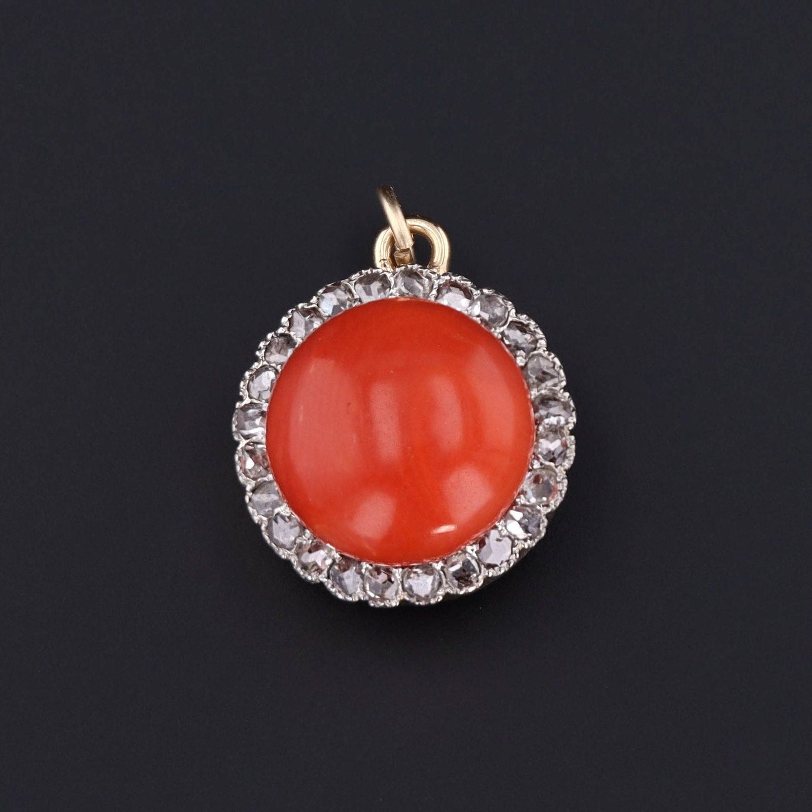 Antique Coral & Rosecut Diamond Pendant | Antique Pendant - Trademark Antiques